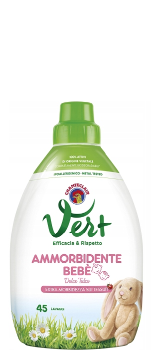 Chante Clair Vert Ammorbidente Bebe Dolce Talco - 900ml - 45 płukań - Hipoalergiczny płyn do zmiękczania ubranek dziecięcych.png