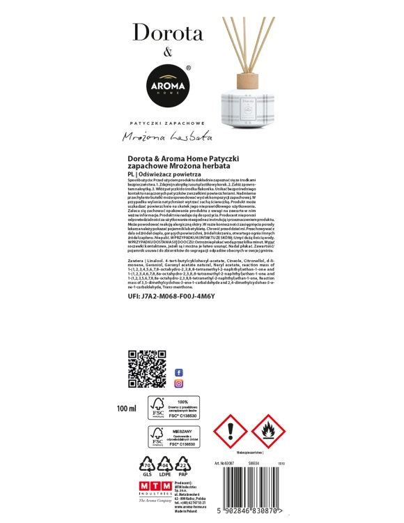 AROMA HOME & DOROTA - Mrożona herbata - 100 ml - Patyczki zapachowe1.jpg
